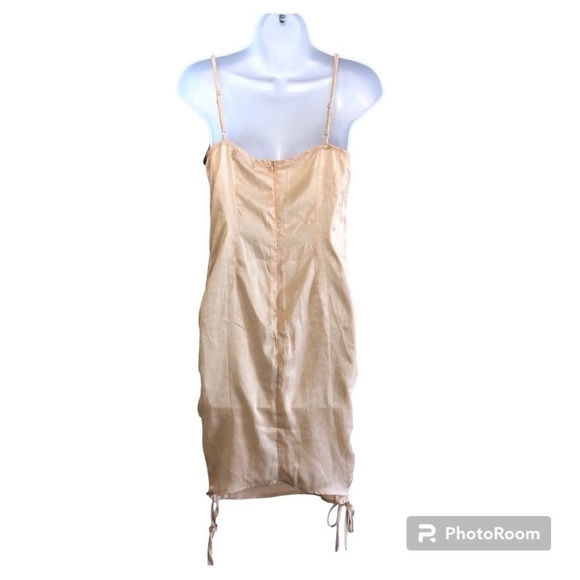 PrettyLittleThing Champagne Satin Cowl Ruched Side Strappy Bodycon Dress Sz 4 - Picture 2 of 16